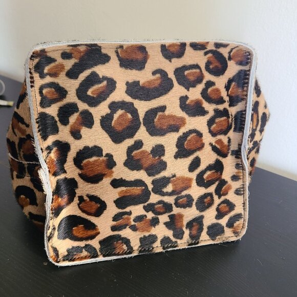 Ann Mashburn Bucket Bag Leather Leopard Print Pony Hair Purse Italy - Picture 6 of 7